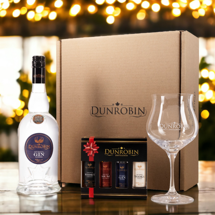 Gin artisanal + gobelet en cristal Glencairn + 4 mini-bouteilles - Dunrobin Distilleries