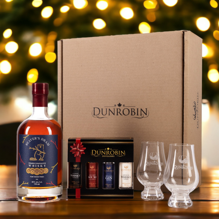 Beaver's Dram Port Wood Finish + 2 verres à whisky en cristal Glencairn + 4 mini-bouteilles - Dunrobin Distilleries