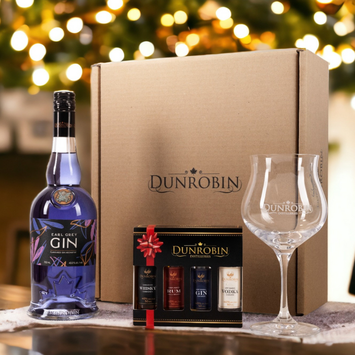 Gin Earl Grey + gobelet en cristal Glencairn + 4 mini-bouteilles - Dunrobin Distilleries