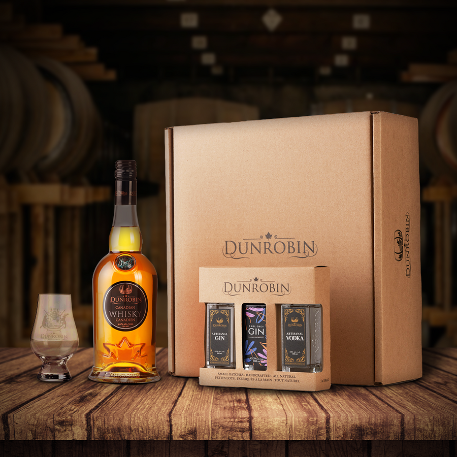 The Adventurer - Canadian Whisky + 100mL Variety Pack + Crystal Glencairn Whisky Glass - Dunrobin Distilleries