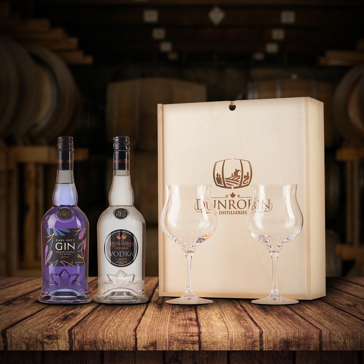 The Pioneer - Earl Grey Gin & Artisanal Vodka + Glencairn Crystal Goblets - Dunrobin Distilleries