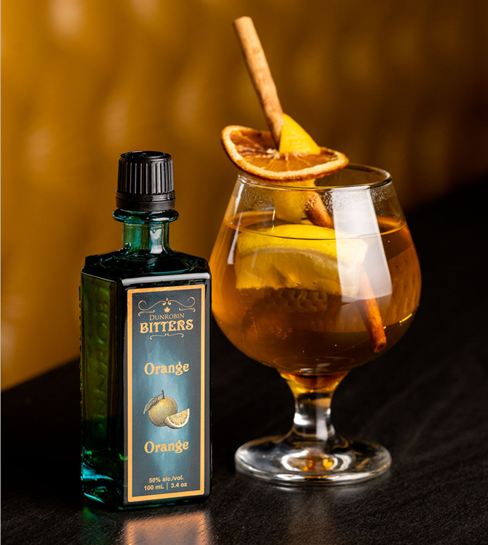 Dunrobin Bitters bottle with cocktail